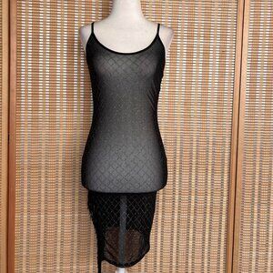 12th Tribe black and silver sparkle mesh midi dress with fringe